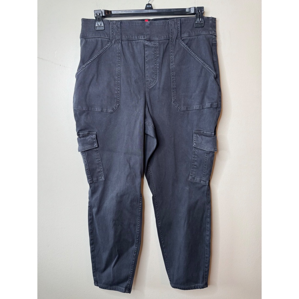 Spanx Womens Stretch Twill Cargo‎ Pants Washed Black Pull On Slim